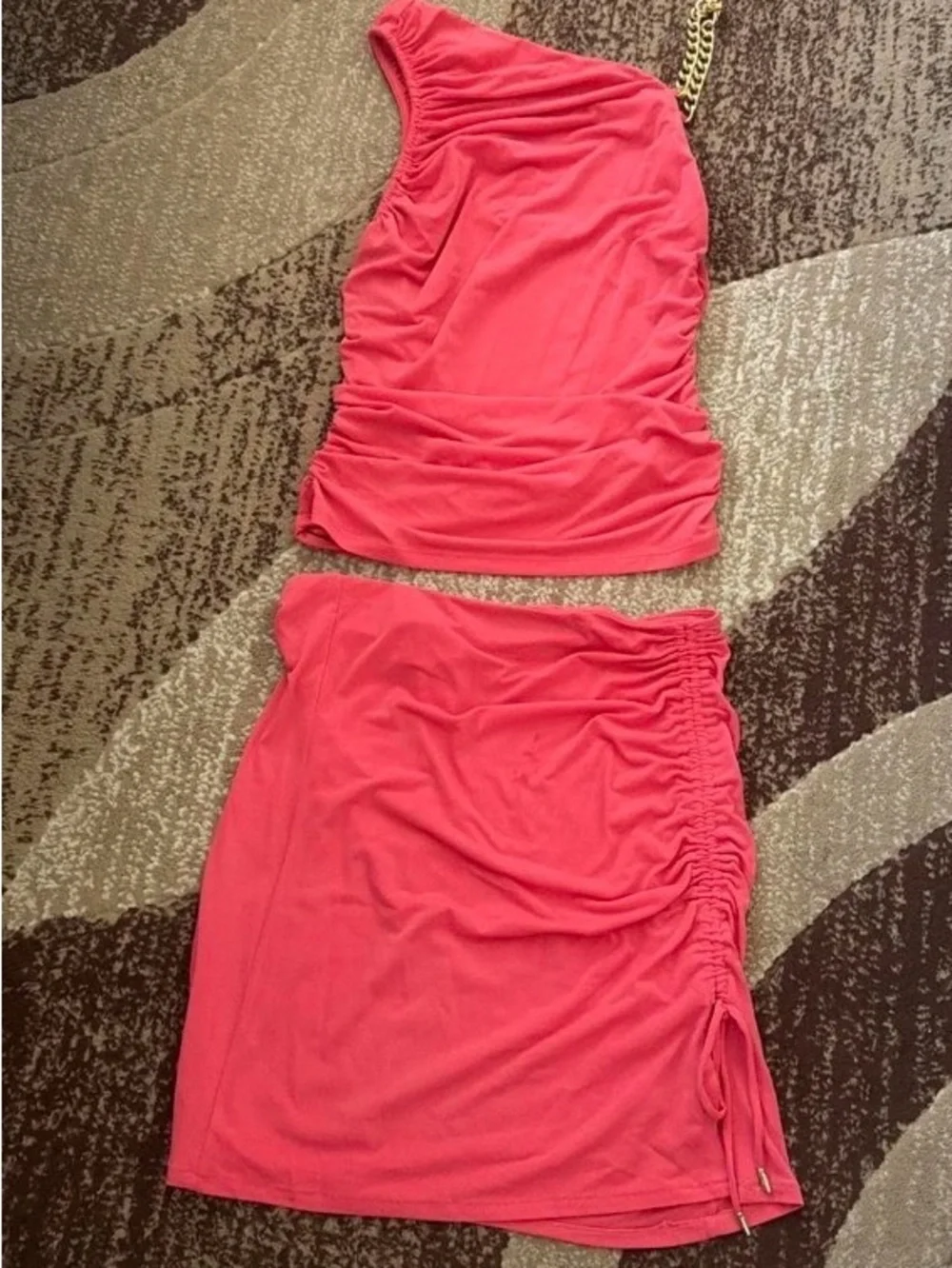Michael Kors Coral One-Shoulder Ruched Skirt Set